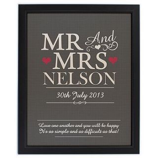personalised mr and mrs print in frame by hope and willow