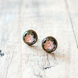 peach rose earrings by juju treasures
