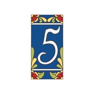 3" X 6" Ceramic Tile Address House Number Talavera Cobalt Blue #5 FIVE  Address Plaques  Patio, Lawn & Garden