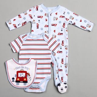 Vitamins Baby Newborn Boys 'Chief Fire Dog' 3 piece Footed Coverall Set Vitamins Baby Boys' Sets