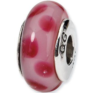 Reflection Beads Silver Pink Polka Dot Number 1 Blown Glass Bead Bead Charms Jewelry