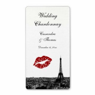 Paris France Skyline Kiss #1 BW Wine Label