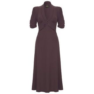 sable midi dress in stone purple crepe by nancy mac