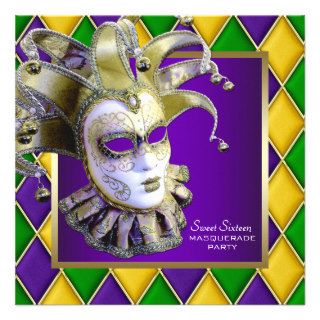 Gold Purple Sweet Sixteen Masquerade Party Custom Invitations