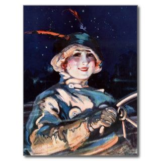 Pretty Woman Driving, 1920s Postcards