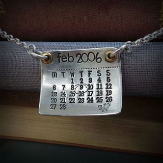 personalised silver calendar necklace by twisted typist