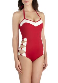 Ties On My Side One Piece  Mod Retro Vintage Bathing Suits