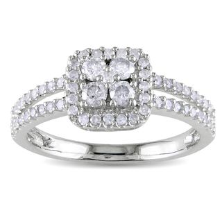 Miadora 10k White Gold 1/2ct TDW Round cut Diamond Halo Ring (H I, I2 I3) Miadora Diamond Rings