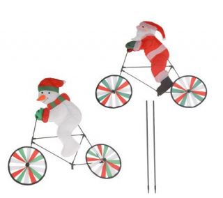 Set of 2 Santa and Snowman Yard Spinners —