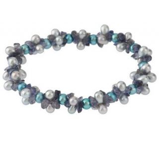 Honora Cultured Freshwater Pearl & Gemstone  Chip Woven Bracelet —