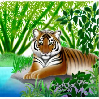 Peaceful Tiger in Bamboo Jungle Pin Photo Sculptures