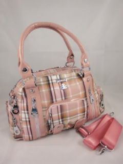 Mercy Couture Damen Designer Handtasche Shopper Tasche FG3 pink kariert L35cm B12cm H23cm Bekleidung