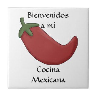 Fun Red Chile Mexican Kitchen Spanish Welcome Tile