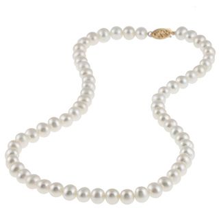 DaVonna 14k Gold White 6.5 7mm FW Pearl Necklace (16 in) with Gift Box DaVonna Pearl Necklaces