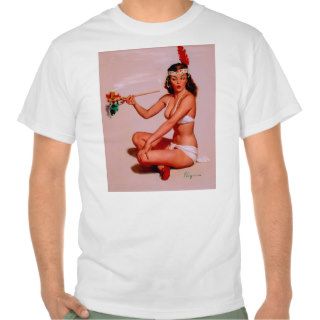 Vintage Gil Elvgren Pin Up Girl Smoking Peace Pipe Tee Shirt