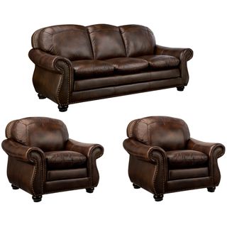 Monterrey Brown Italian Leather Sofa and Two Leather Chairs Sofas & Loveseats