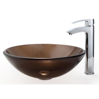 Kraus Clear Glass Vessel Sink and Visio Bathroom Faucet in Chrome   C