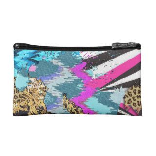 Chic aztec pink teal zebra stripes leopard pattern cosmetic bags