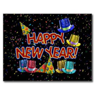 Happy New Year Party Hats Postcard