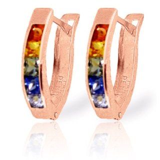 14k Rose Gold Multi colored Sapphire Oval Hoop Huggie Earrings Jewelry