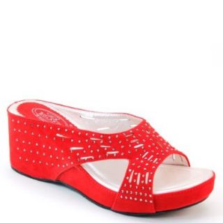 Brand New Ladies'Studded Rhinestone platform Wedges slippers Comfortable Aand Aasual DW4171 RED Shoes