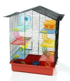 Pet Product Distribution Hamsterkfig / Drahtkfig mit Haus / Laufrad / 3 Plattformen / 5 Rhren 49 x 33 x 55 cm mehrfarbig Haustier
