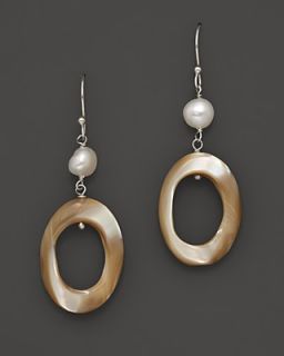 Mother of Pearl And Cultured Freshwater Pearl Earrings Set In 14K Yellow Gold's