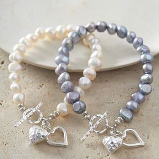 silver heart bracelet with freshwater pearls by kathy jobson