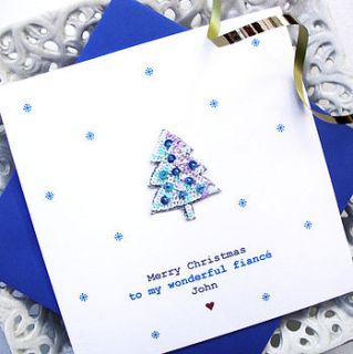 personalised blue christmas tree card by sabah designs