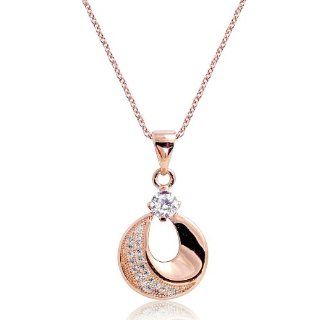 PRJewelry 18k Rose Gold Plated Cubic Zirconia Beautiful Pendant Necklace 16"+ 2" Extender Jewelry