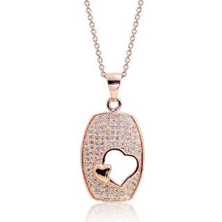 PRJewelry 18k Rose Gold Plated 0.81ct Cubic Zirconia Heart Pendant Necklace 16" + 2" Extender Jewelry