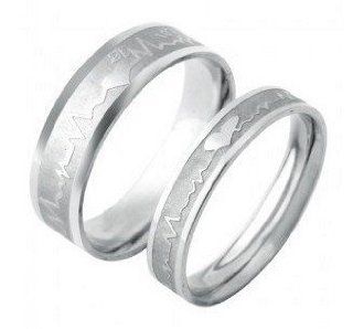His & Hers Matching Set 5MM / 4MM Heart Beat Chart Korean Style Titanium Couple Wedding Band Ring in a Gift Box (Available Sizes 5# to 10#) Jewelry