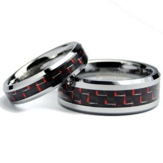 His & Hers Matching Set 5MM / 8MM Tungsten Carbide Wedding Band Set With Black / Red Carbon Fiber Inlay (Available Sizes 5MM 5 to 9 & 8MM 7 to 15) Please e mail sizes Rings Jewelry