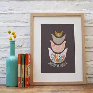 'stacked birds' illustrated print by paper moon
