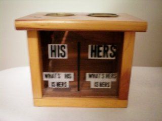 VINTAGE Souvenir Bank from Daytona Beach, Fla.    What's His is Hers, What's Hers is Hers    Cedar with Top Money Slots 