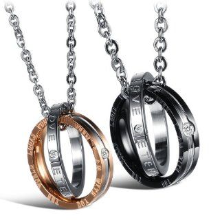 His & Hers Matching Set Titanium Stainless Steel Couple Pendant Necklace Korean Love Style in a Gift Box (One Pair) Jewelry