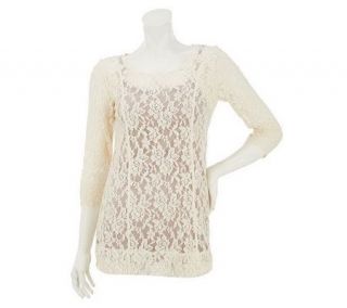 Edge by Jen Rade Allover Lace Long Sleeve Top with Cami —