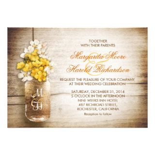 Mason jar & yellow white flowers wedding invites