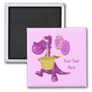Purple Dragon With Cupcake Balloons Cute Magnet