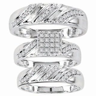 10K White Gold 0.44cttw Tradition To Keep Micro Pave Set Round Diamond His and Hers Bridal Band Trio Set Ring Wedding Ring Sets Jewelry