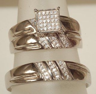 His and Her's Silver Engagement /Wedding Trio Ring Set Engagement Rings For Men Jewelry