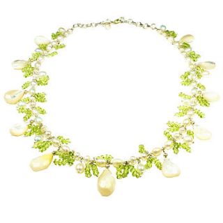 mother of pearl & peridot necklace by flora bee