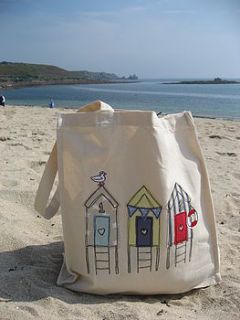 beach hut canvas shopper bag by delly doodles