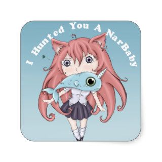 Chibi Cat Girl With Baby Narwal Square Sticker