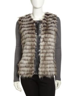 Tiered Faux Fur Zip Vest, Light Gray