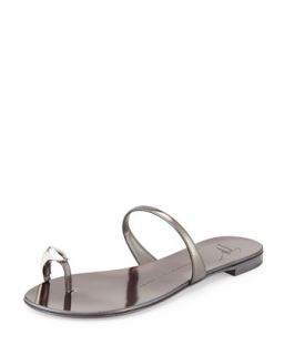 Nuvorock Metallic Leather Flat Toe Ring Sandal, Silver   Giuseppe Zanotti
