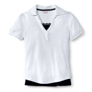 French Toast Girls School Uniform Short Sleeve 2 Fer Polo   White 18