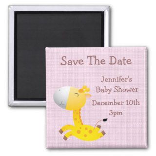 Cute Giraffe Pink Save The Date Baby Shower Magnet
