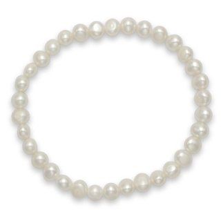Heather Needham, Freshwater Pearl Simple Elasticated Bracelet   5mm X 7mm White Pearls Strand Bracelets Jewelry