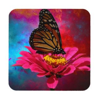 modern abstract gerber daisy butterfly drink coaster
